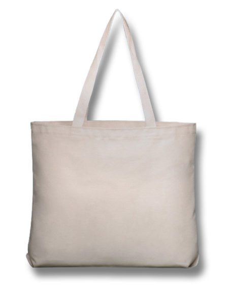 Plain tote bag, unprinted blank, natural cotton canvas.